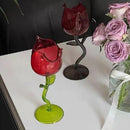 Taça e Castiçal de Vidro Rosa
